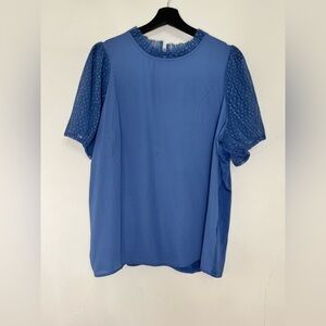 NWT RW&CO Crew-Neck Lace Short Puffy Sleeve Spring Summer Classic Shirt